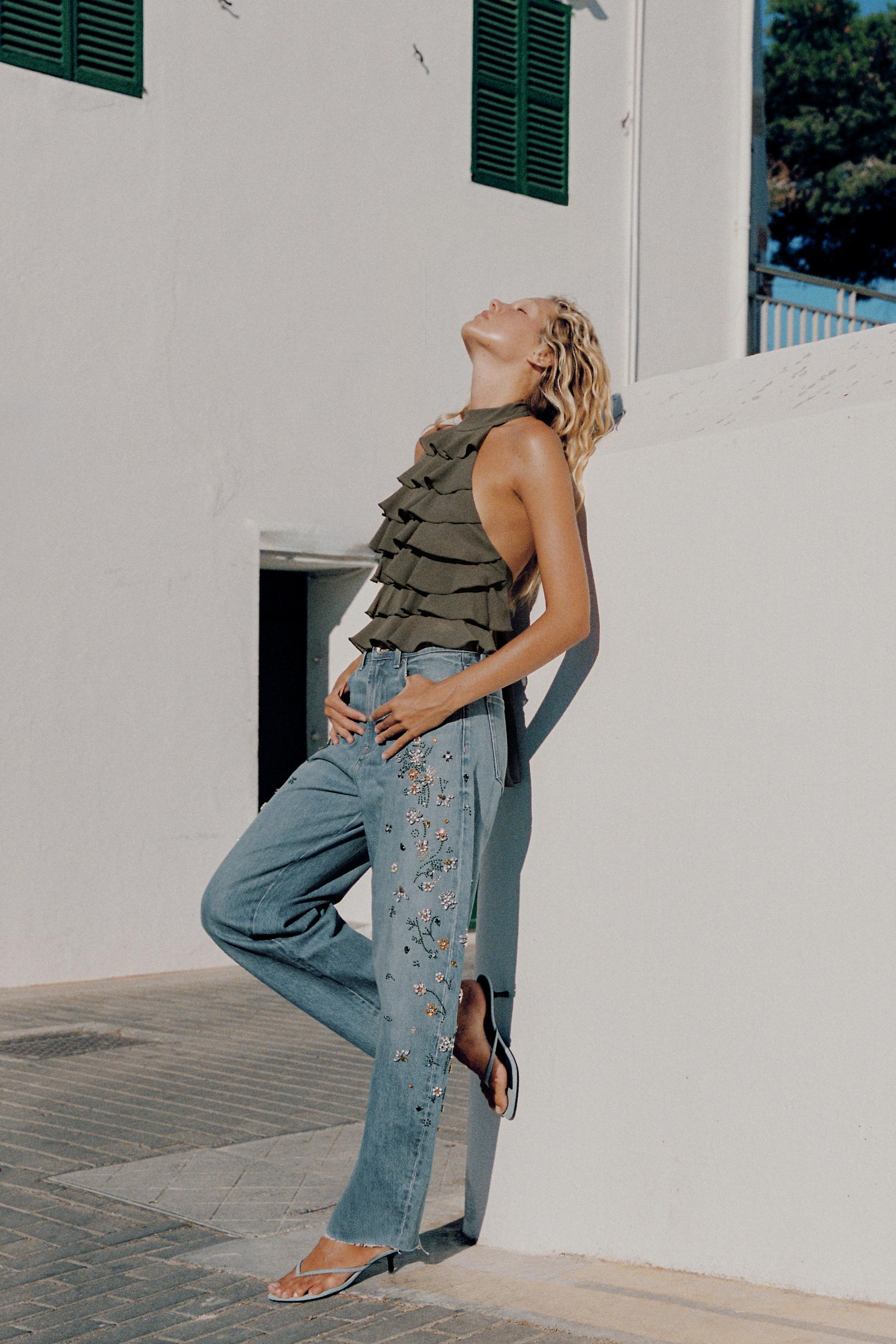 JEAN BARREL DENIM TRF TAILLE HAUTE BRODÉ
